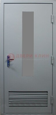 Серая металлическая техническая дверь с декоративной вставкой ДТ-14 в Сосновый Бор