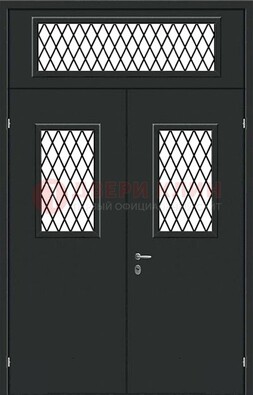 Черная железная тамбурная дверь с декоративными вставками ДТМ-16 в Сосновый Бор