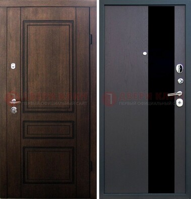 Входная дверь Итальянский орех с МДФ с черным стеклом ДМ-1199 в Сосновый Бор