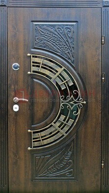 Металлическая филенчатая дверь с виноритом и стеклом ДВТ-144 в Сосновый Бор