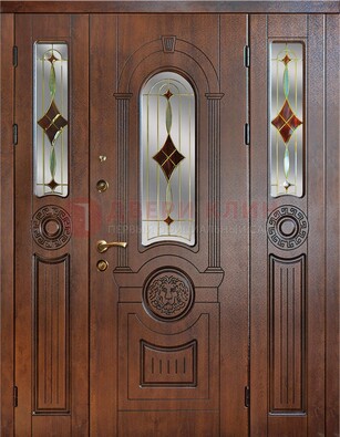 Парадная полуторная дверь с виноритом и витражом ДВТ-172 в Сосновый Бор