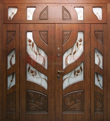 Элитная двухстворчатая дверь с витражным стеклом ДВТ-173 в Сосновый Бор