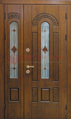 Темная стальная дверь с виноритом и стеклом ДВТ-179 в Сосновый Бор