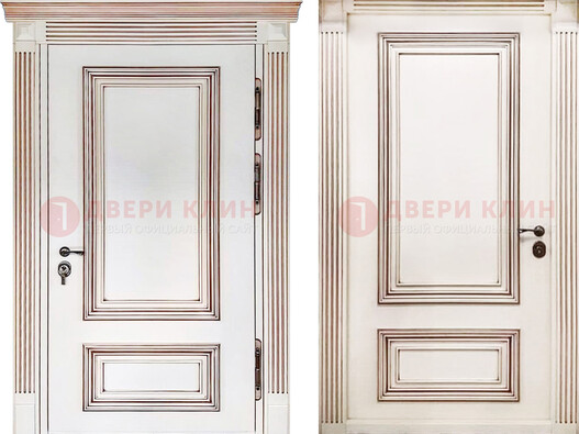 Белая металическая дверь с виноритом для дома ДВТ-239 в Сосновый Бор