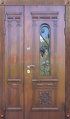Железная коричневая филенчатая дверь с виноритом и МДФ ДВТ-85 в Сосновый Бор