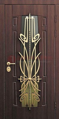 Железная темная дверь с виноритом и МДФ со стеклом ДВТ-86 в Сосновый Бор