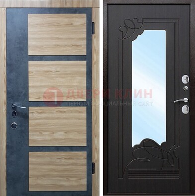 Светлая металлическая дверь c фрезерованной МДФ с зеркалом ДЗ-103 в Сосновый Бор