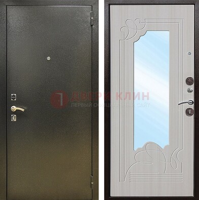 Входная темно-серая дверь c порошковым покрытием и МДФ с резьбой и зеркалом ДЗ-113 в Сосновый Бор