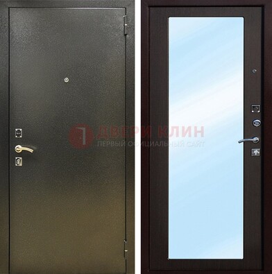 Входная темно-серая дверь c порошковым покрытием и МДФ с зеркалом ДЗ-114 в Сосновый Бор