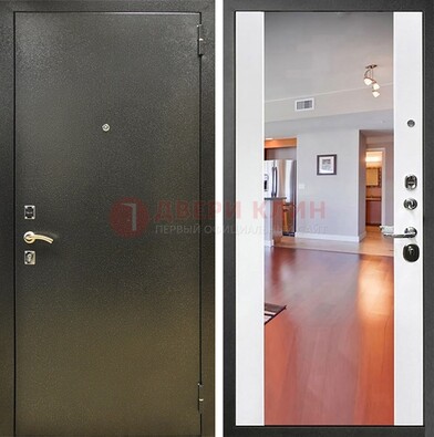 Входная темно-серая дверь c порошковым покрытием и Белой МДФ с зеркалом ДЗ-115 в Сосновый Бор