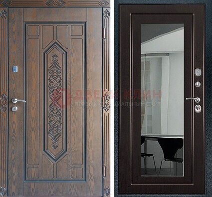 Уличная коричневая дверь c виноритом и МДФ Венге с зеркалом ДЗ-116 в Сосновый Бор