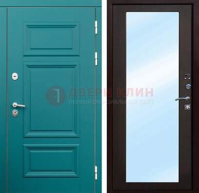 Зеленая входная дверь терморазрыв c виноритом и МДФ с зеркалом ДЗ-122 в Сосновый Бор