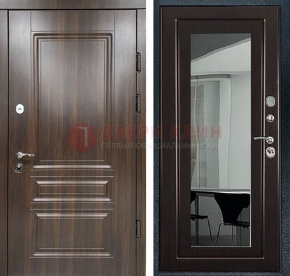 Железная коричневая дверь с МДФ Венге c зеркалом ДЗ-124 в Сосновый Бор