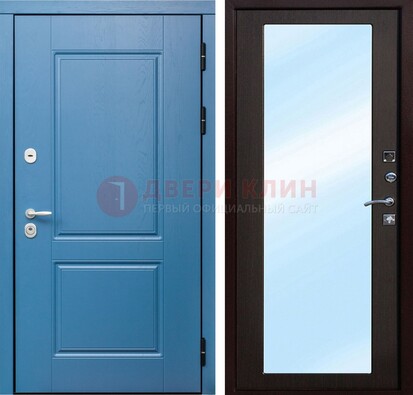 Темная коричневая входная дверь с зеркалом МДФ ДЗ-130 в Сосновый Бор