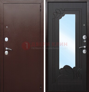 Коричневая стальная дверь с зеркалом ДЗ-18 в Сосновый Бор