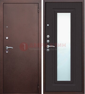 Коричневая металлическая дверь с зеркалом ДЗ-43 в Сосновый Бор