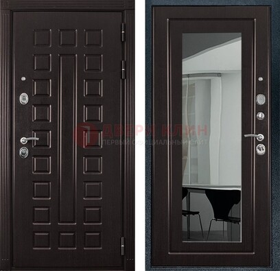 Темная металлическая дверь с зеркалом МДФ внутри ДЗ-4 в Сосновый Бор