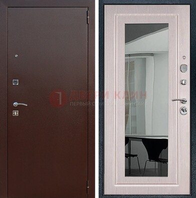 Входная дверь с порошковым напылением Медный антик/Белый дуб с зеркалом ДЗ-63 в Сосновый Бор