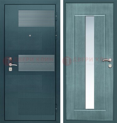 Входная дверь с зеркальной вставкой внутри с голубым МДФ с зеркалом ДЗ-71 в Сосновый Бор