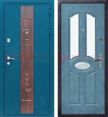 Голубая металлическая дверь МДФ с тремя зеркальными вставками ДЗ-78 в Сосновый Бор
