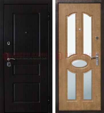 Входная темная дверь МДФ с узором и зеркалом ДЗ-89 в Сосновый Бор