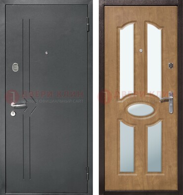 Железная серая дверь с порошковым напылением и МДФ с зеркалом ДЗ-90 в Сосновый Бор