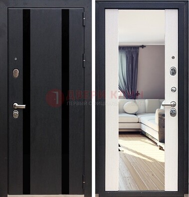 Черная входная дверь с зеркалом МДФ внутри ДЗ-9 в Сосновый Бор