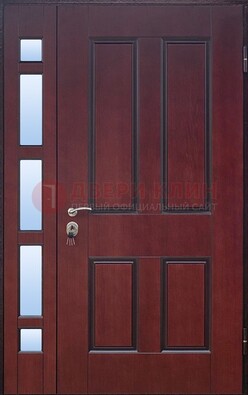 Красная входная полуторная дверь со стеклом ПЛ-10 в Сосновый Бор