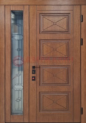 Современная полуторная стальная дверь Винорит со стеклом и ковкой ПЛ-27 в Сосновый Бор