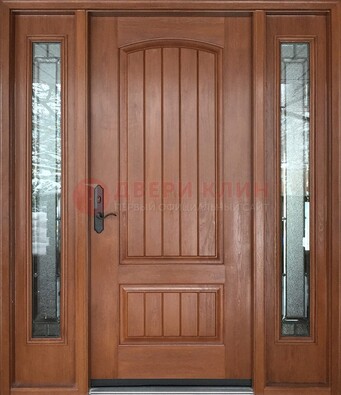 Стальная дверь с массивом дуба и витражом для дома ВЖ-17 в Сосновый Бор
