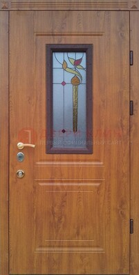 Железная дверь с МДФ и витражом ВЖ-24 в Сосновый Бор