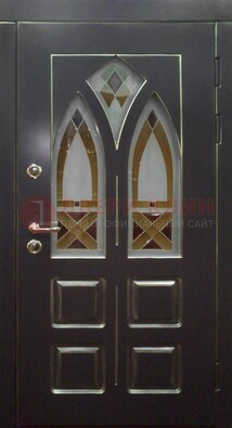 Чёрная железная дверь с МДФ и витражом ВЖ-27 в Сосновый Бор