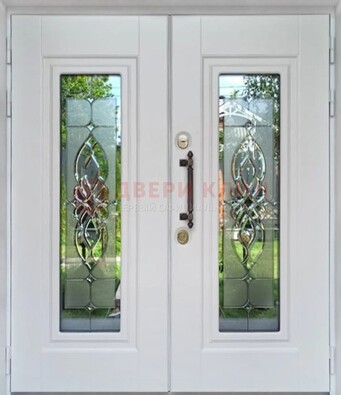 Двухстворчатая железная дверь с витражом ВЖ-7 в Сосновый Бор